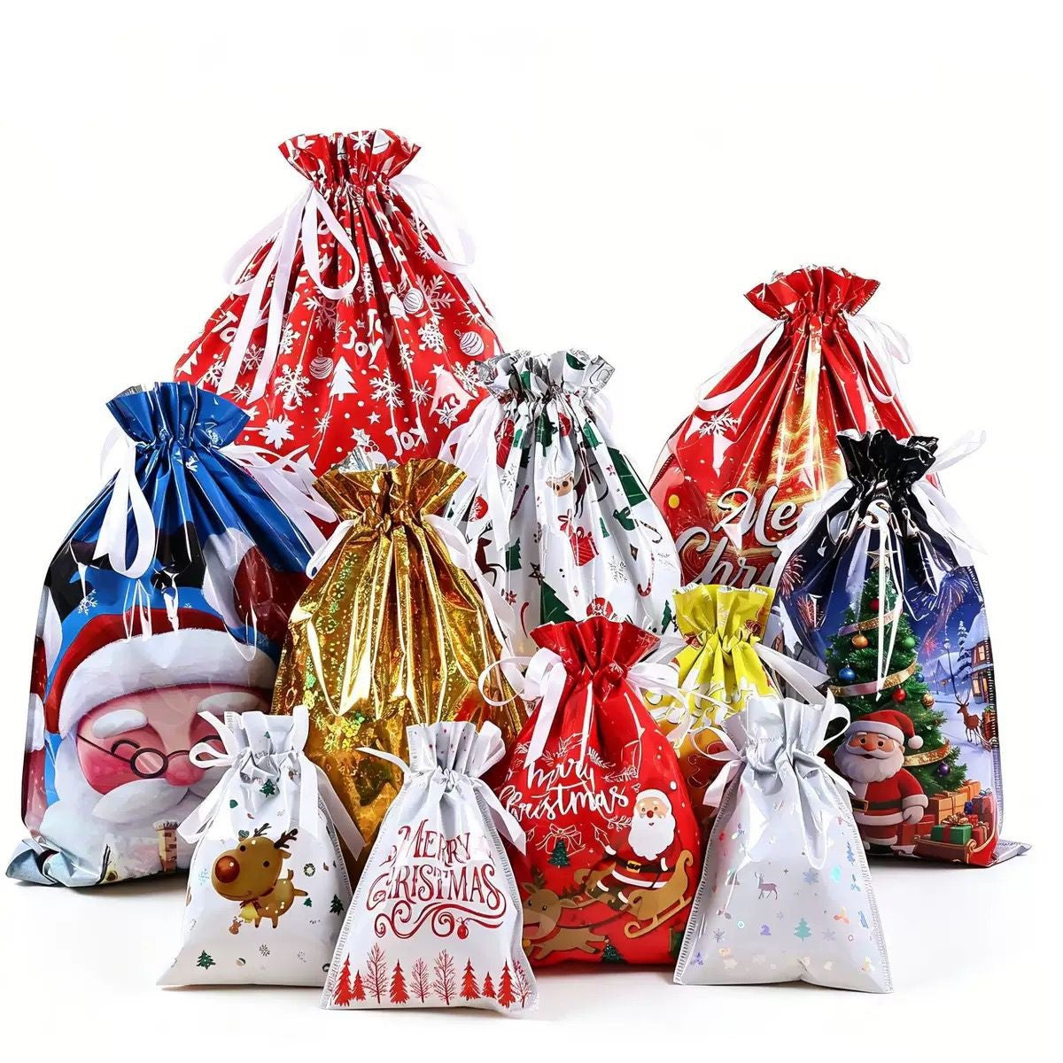 6 Bolsas para Regalo Navideño Varios Tamaños en el Paquete.