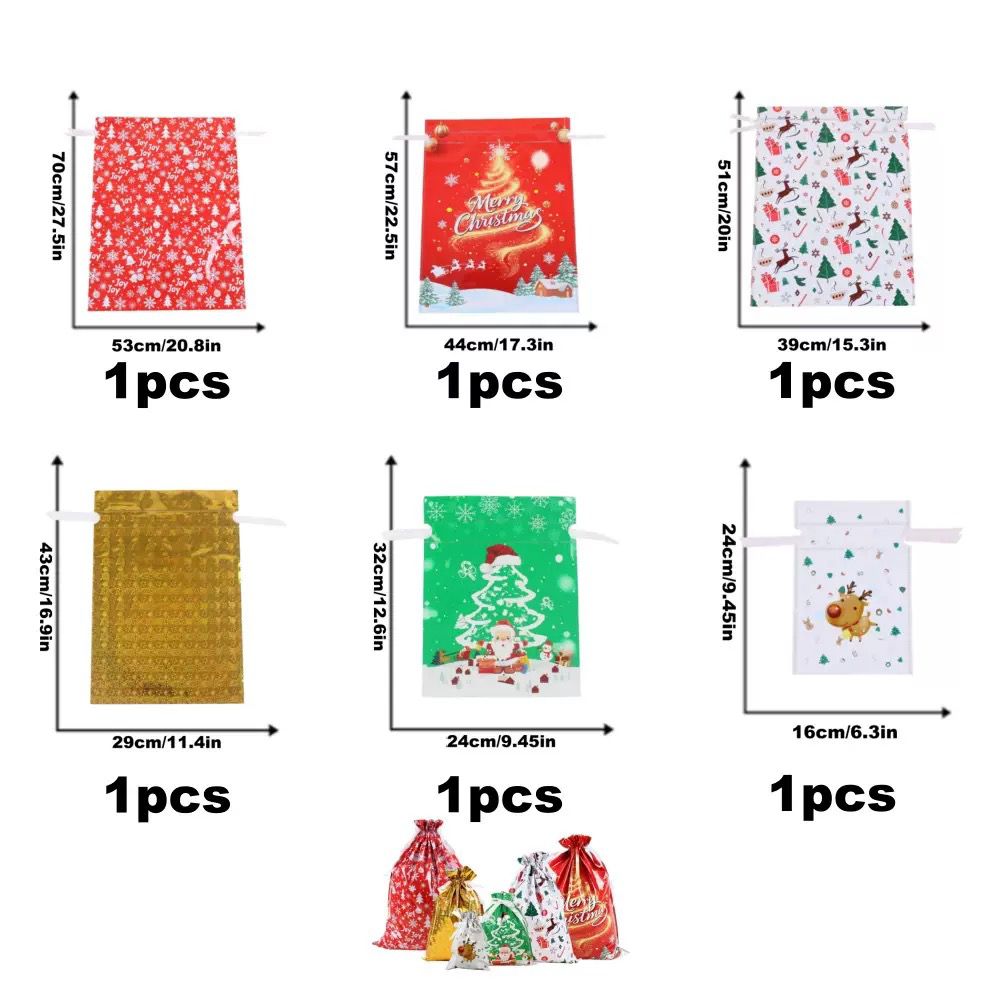 6 Bolsas para Regalo Navideño Varios Tamaños en el Paquete.